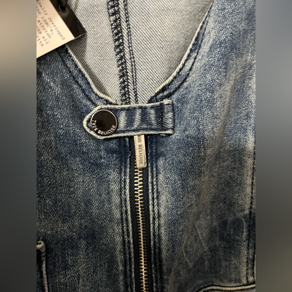 True Religion zip up Blue denim/jean Sheath Midi Dress XL - Picture 7 of 11